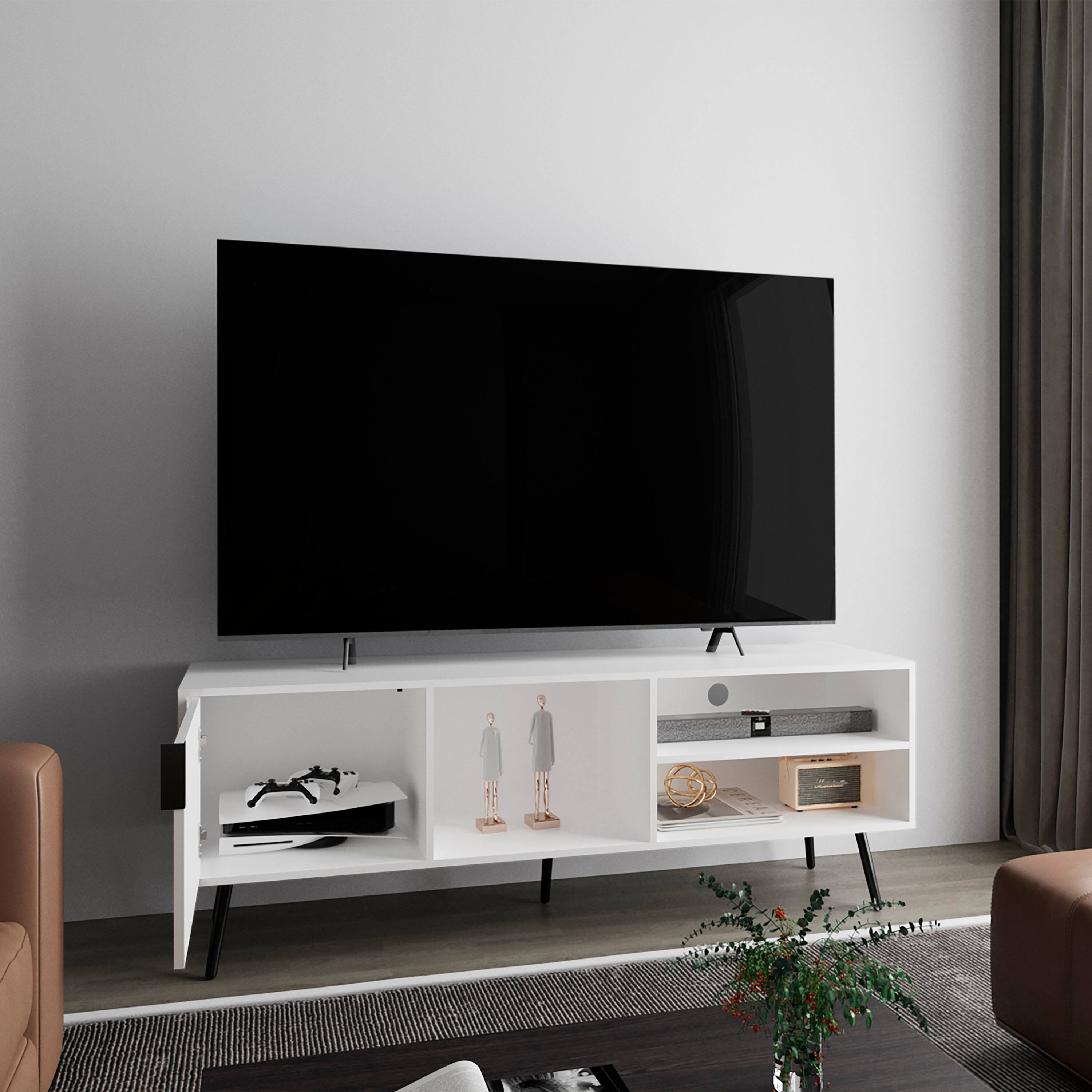 Alt View 4. Spaco - Spaco Modern TV Stand for 60-70 Inch TVs with 1 Door 3 Open Shelves Console, Compact Media Storage for Small Spaces - White.