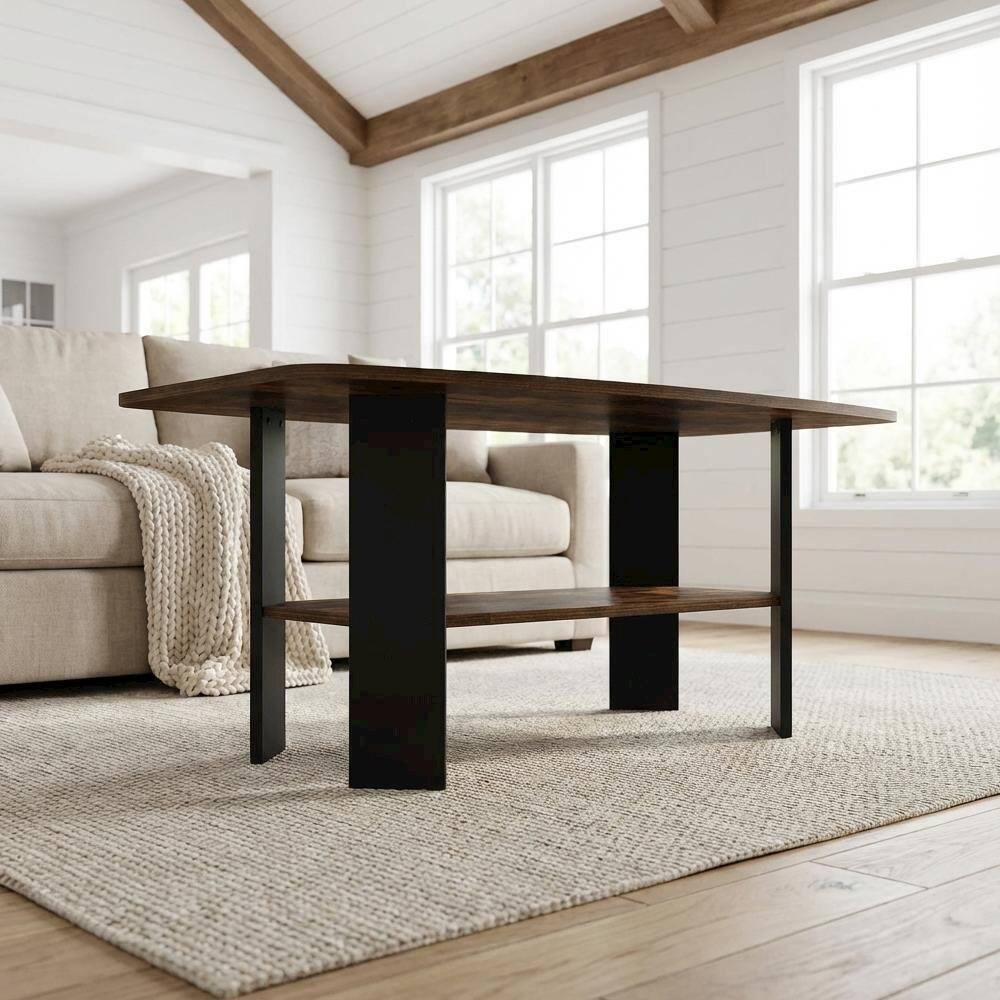 Angle. FurniFact - Amber Pine and Black Coffee Table with Minimalist Design and Durable Finish - Amber Pine/Black.