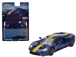 Ford GT Sunoco Blue with Yellow Stripes Limited Edition to 3600 pieces Worldwide 1/64 Diecast Model Car by Mini GT - Blue And Yellow