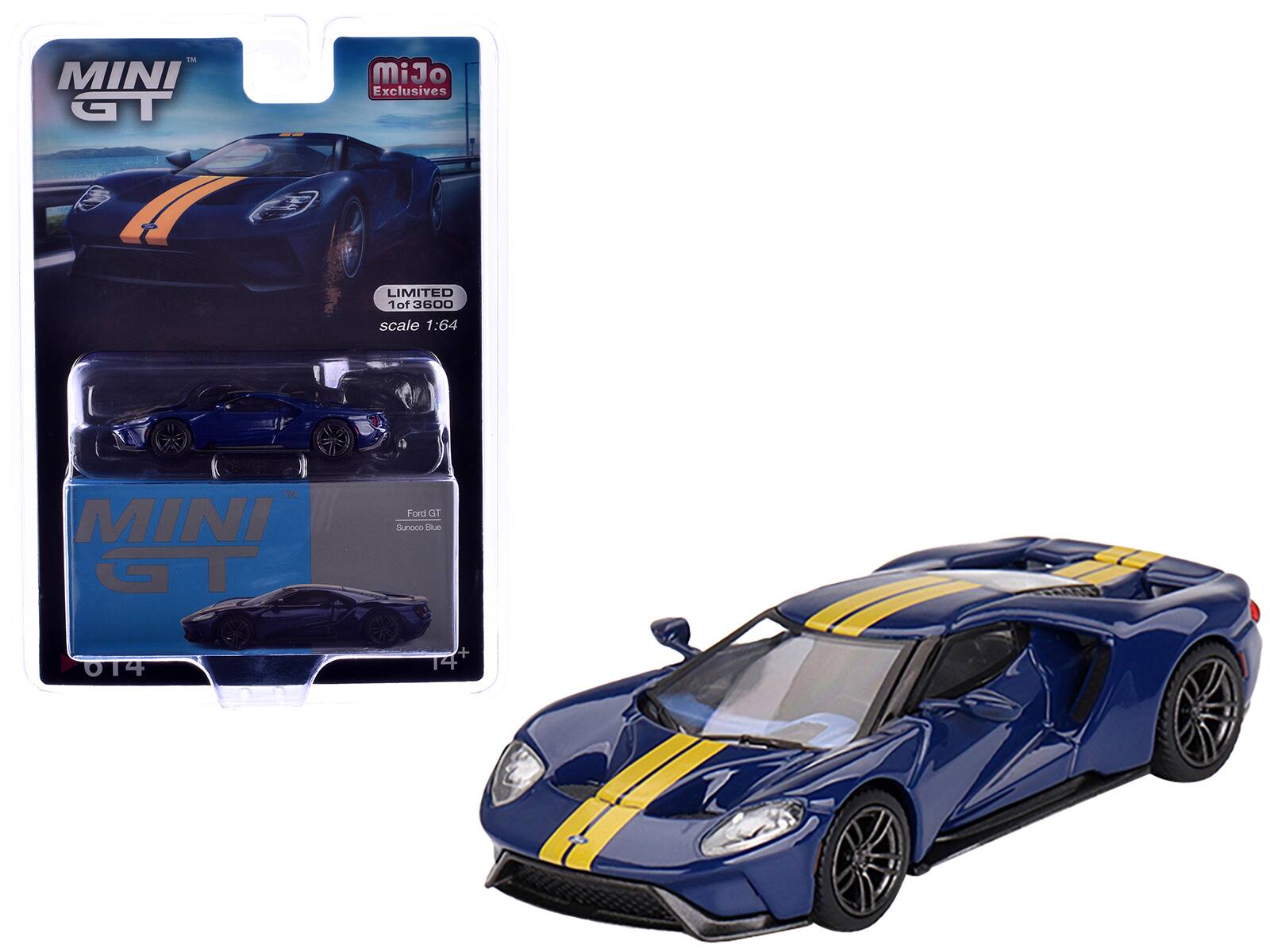 Ford GT Sunoco Blue with Yellow Stripes Limited Edition to 3600 pieces Worldwide 1/64 Diecast Model Car by Mini GT - Blue And Yellow