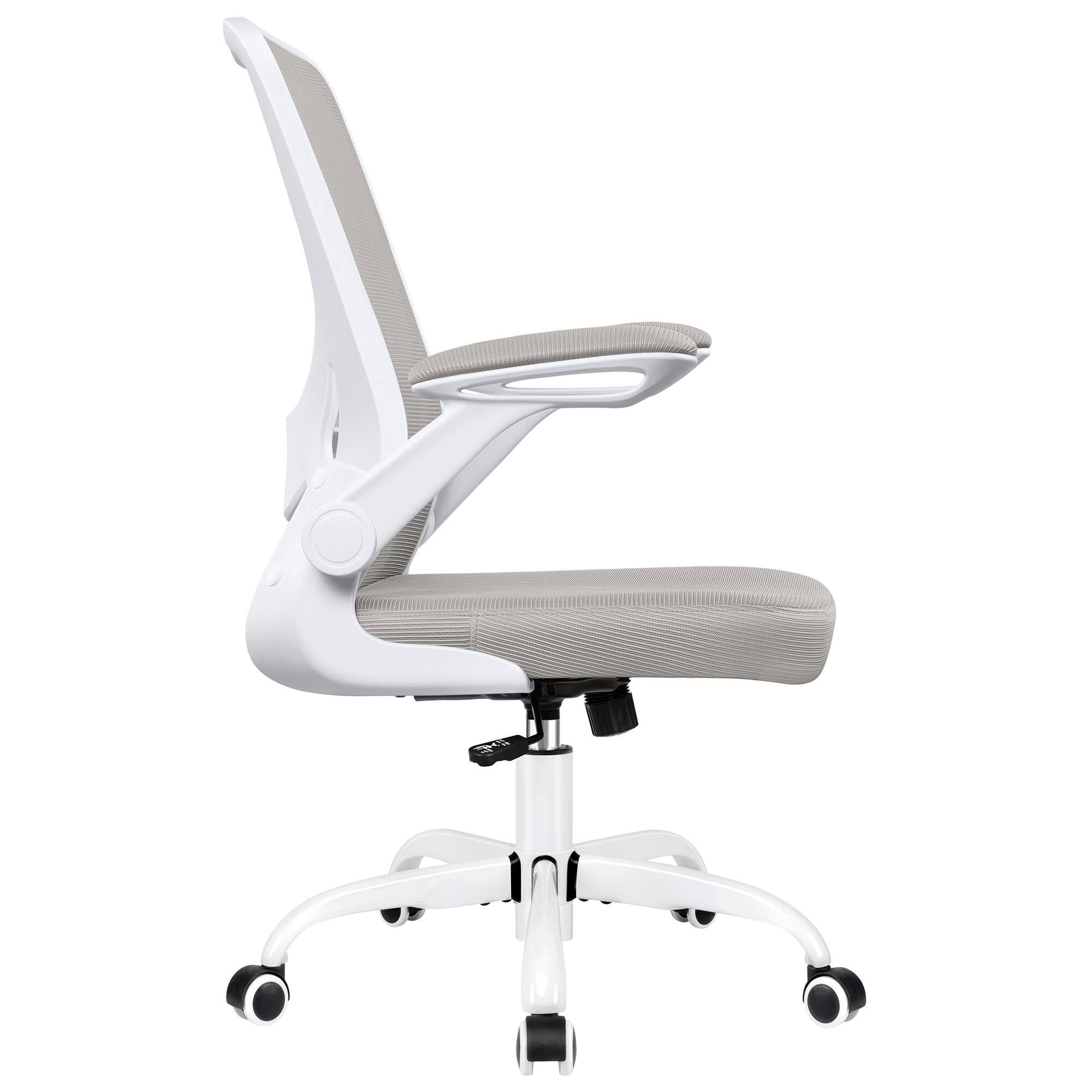 Left. Brick Attic - 300LBS Ergonomic Adjustable Height Office Chair, Breathable Mesh Desk Chair with Lumbar Support and Flip-up Arms - Light Grey.