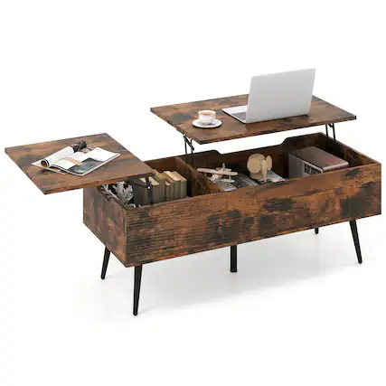 Front. Costway - Costway Lift Top Coffee Table w/ Storage Multi-Functional Home Center Accent Table for Living Room - Rustic Brown.