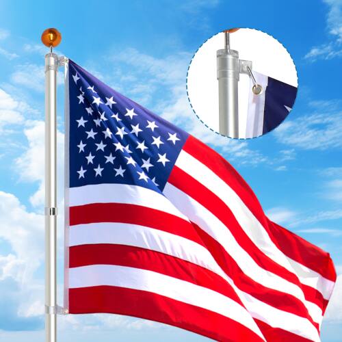 Alt View 3. Winado - 20FT Telescopic Aluminum Flag Pole Kit with 3x5 Flag, Golden Ball Flagpole Topper for Outdoor Yard Garden Residential - Sliver.