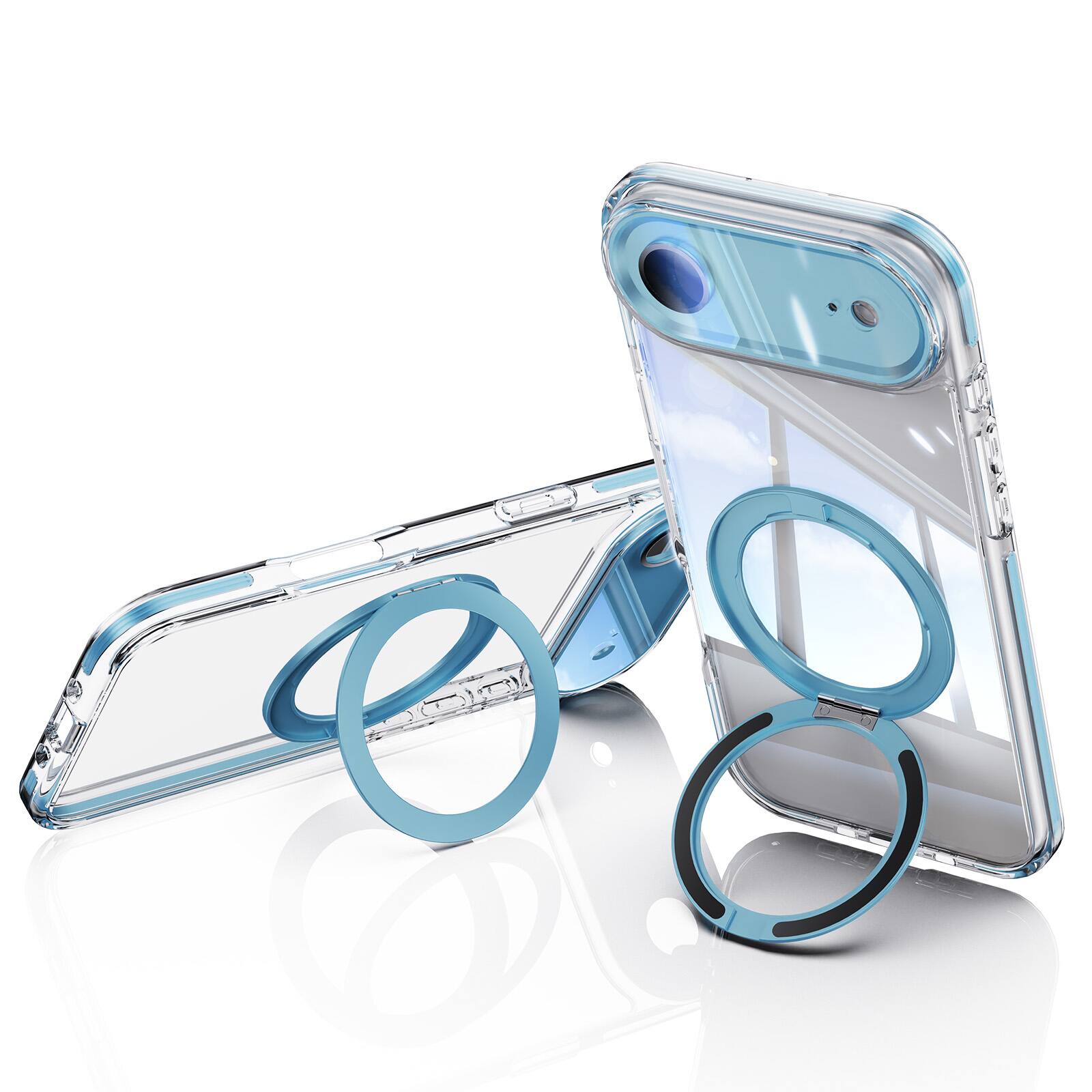 Alt View 3. Dteck - Magnetic Clear Phone Case for Apple iPhone Air with Metal Rotating Kickstand,Shockproof PC+TPU Slim Transparent Cover - Blue.