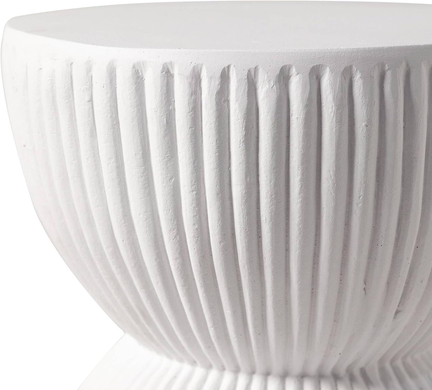 Alt View 3. LeisureMod - Spire Modern Ribbed Hourglass Accent Table, Fiberstone Indoor/Outdoor End Table & Plant Stand, Fully Assembled - White.