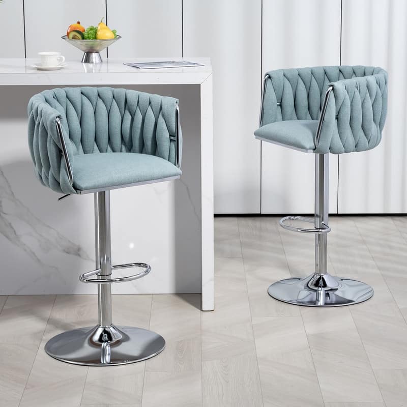 HTUTWOO - 360° Swivel Bar Stools Set of 2, Adjustable Counter Height,Silver Chrome ,for Kitchen Island, Cafe & Pub - Blue