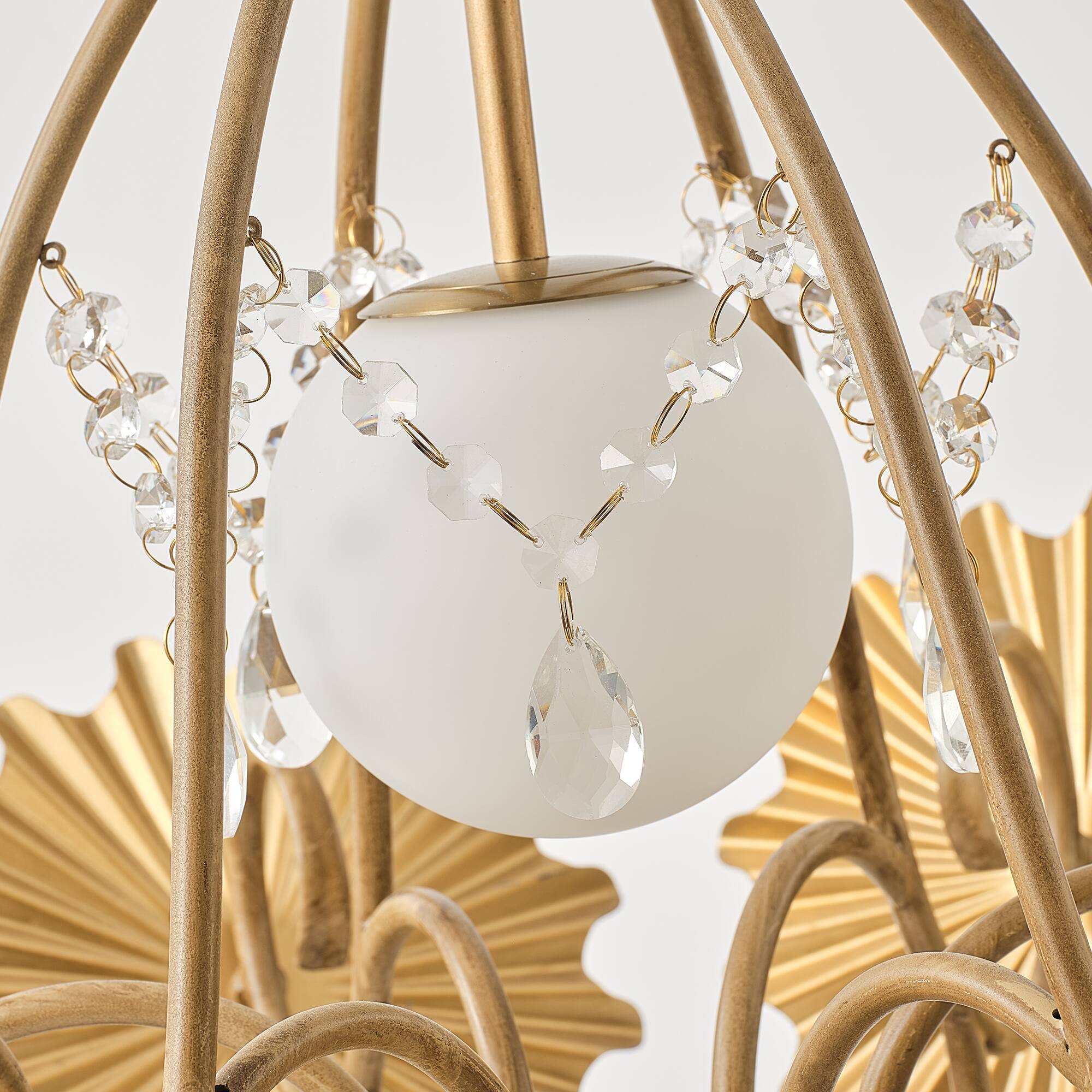 Alt View 9. Parrot Uncle - 26" Antique Gold Mid-Century Glam Sunburst LED Chandelier with Frosted Glass Globes - Gold.