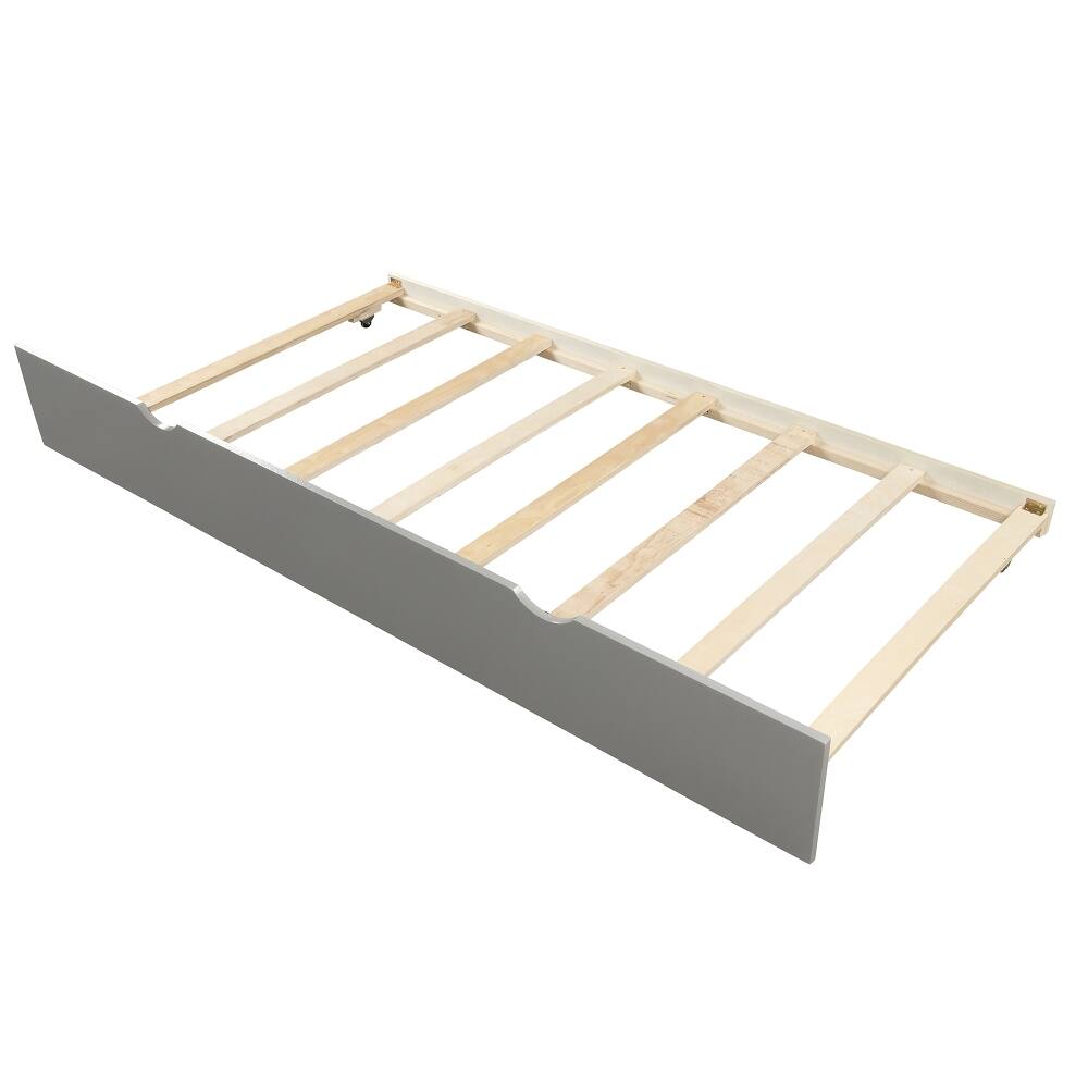 Alt View 2. Loheer - Loheer Twin Platform Bed with Trundle Solid Wood Gray Space Saving Bed - Gray.