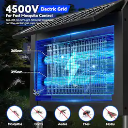 Solar Mosquito Zapper with Dual Panels & USB Charging - Auto On/Off, IPX5 Waterproof, Covers 2100 Sq Ft for Patio/Garden