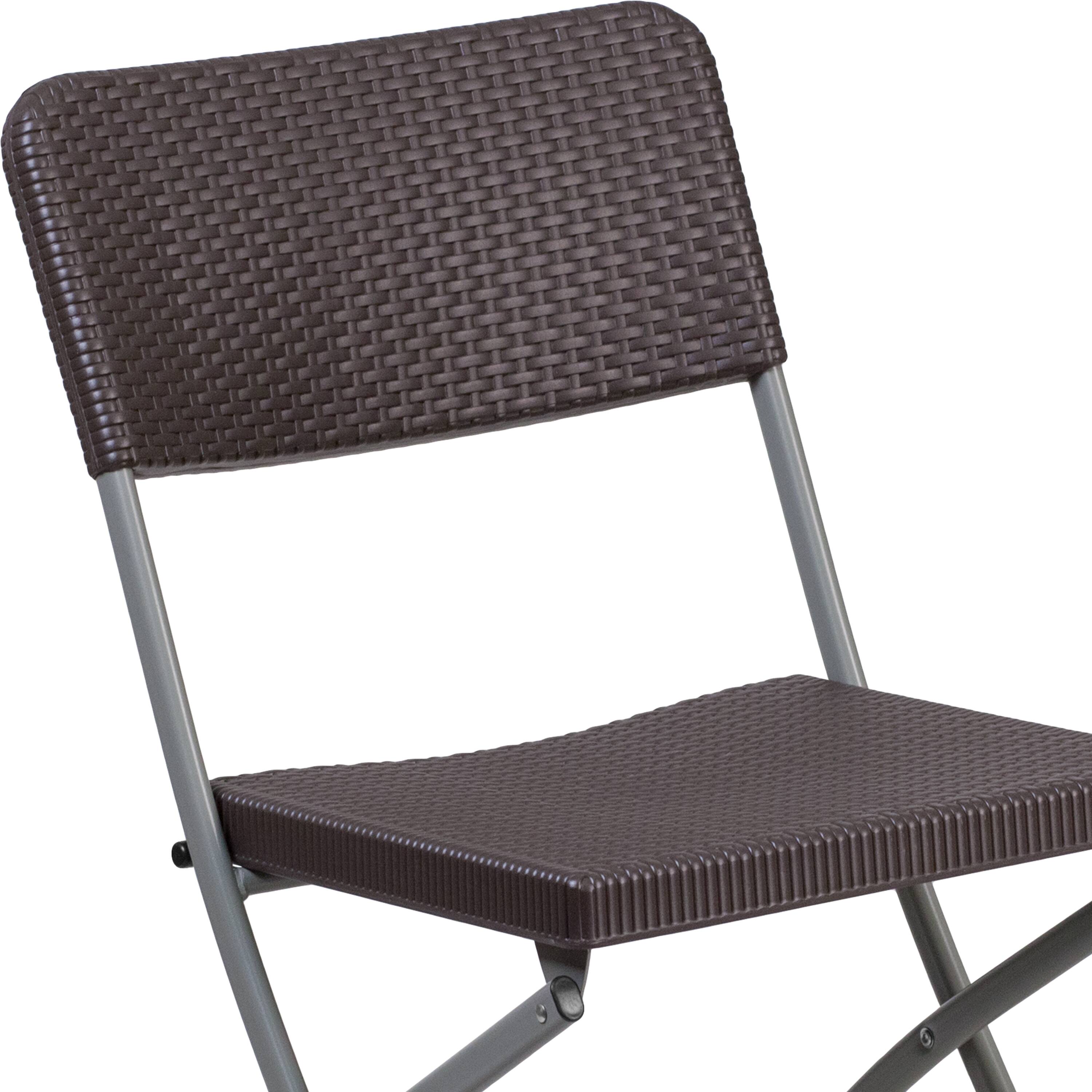 Alt View 9. Emma + Oliver - 6 Pack Rattan Plastic Folding Chair with Gray Frame - Brown.