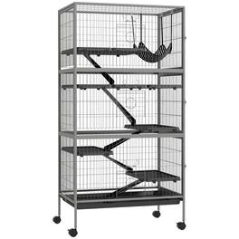 Pawhut - Metal Small Animal Cage, 6-Tiers Rolling Big Ferret Cage with Hammock, Removable Tray, Chinchilla, Sugar Glider
