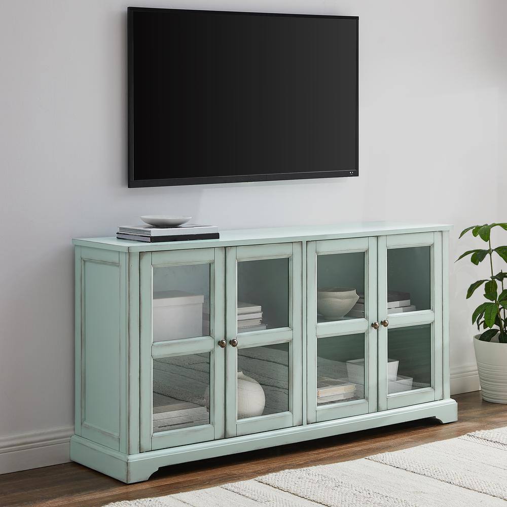 Alt View 7. Crosley Furniture - Holbrook Glass Door Sideboard - Distressed Seafoam Blue.
