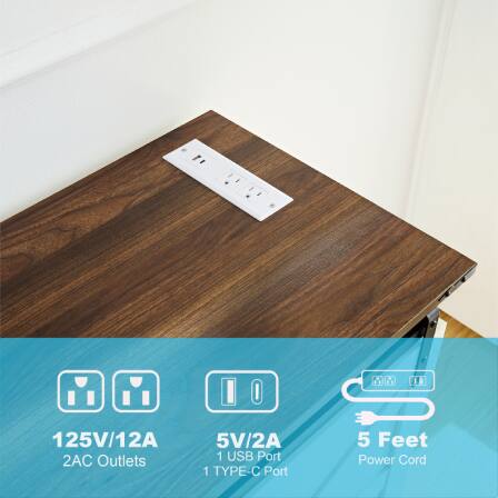 125V/12A  
2 AC Outlets  

5V/2A  
1 USB Port  
1 TYPE-C Port  

5 Feet Power Cord