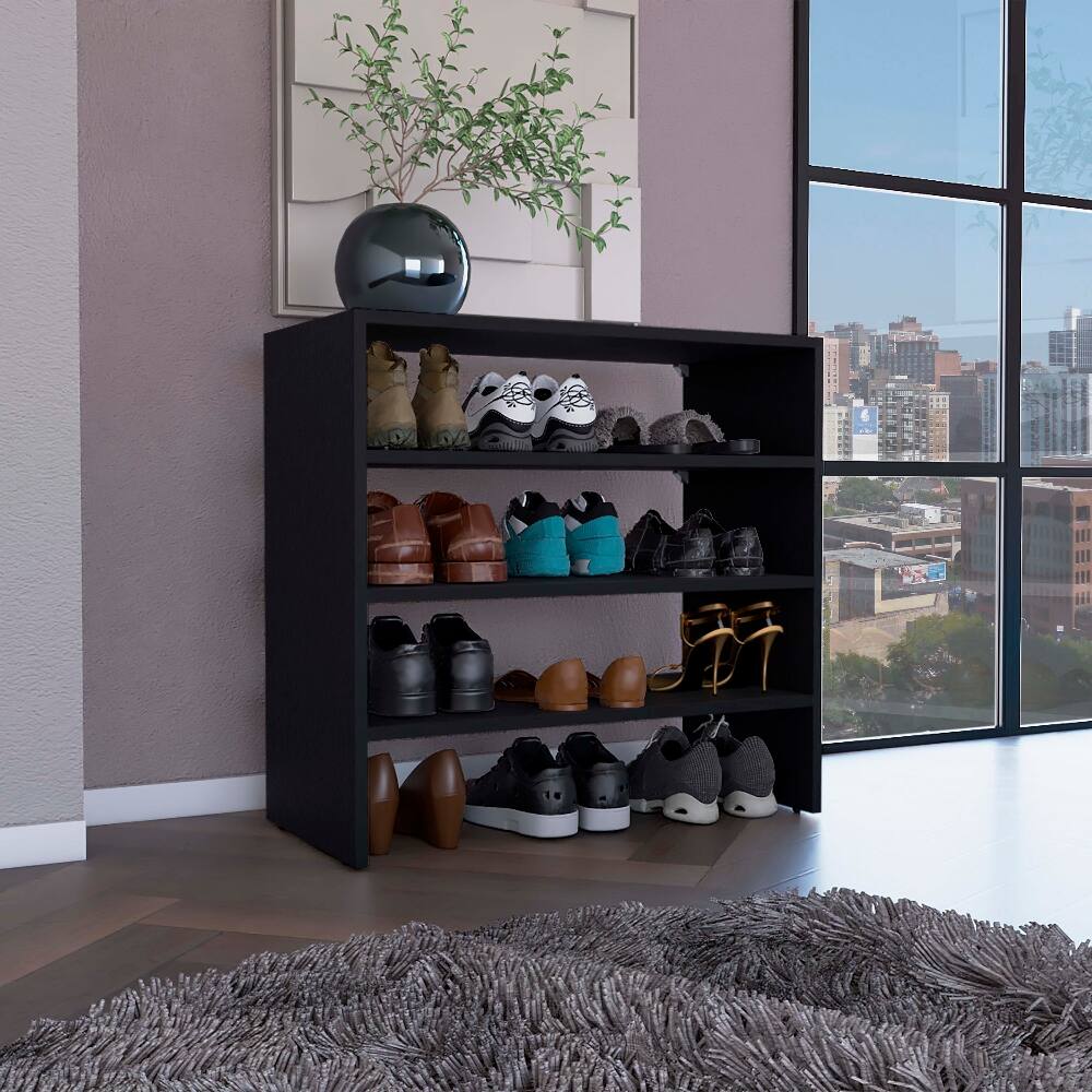 Alt View 1. Loheer - Loheer 23 inch wide 2-tier shoe rack stackable black shoe organizer - Black.