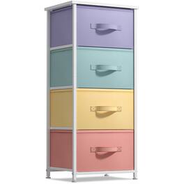 Sorbus - 4 Drawers Chest Nightstand - Storage for Closet, Home, College Dorm -Steel Frame, Wood Top, & Fabric Bins - Pastel
