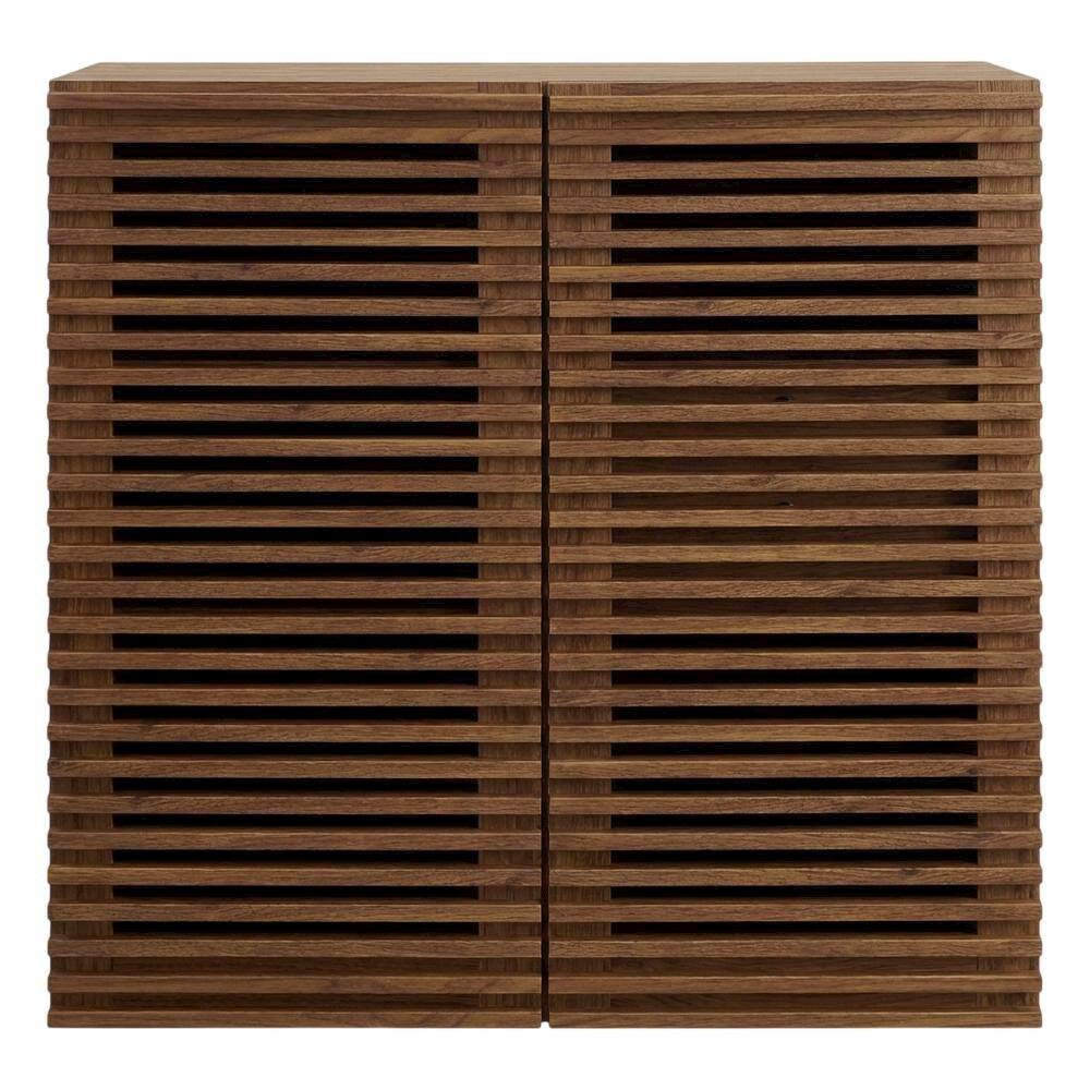 Back. FurniFact - Modern Black Bar Cabinet With Storage Shelf And Durable Finish - Brown.