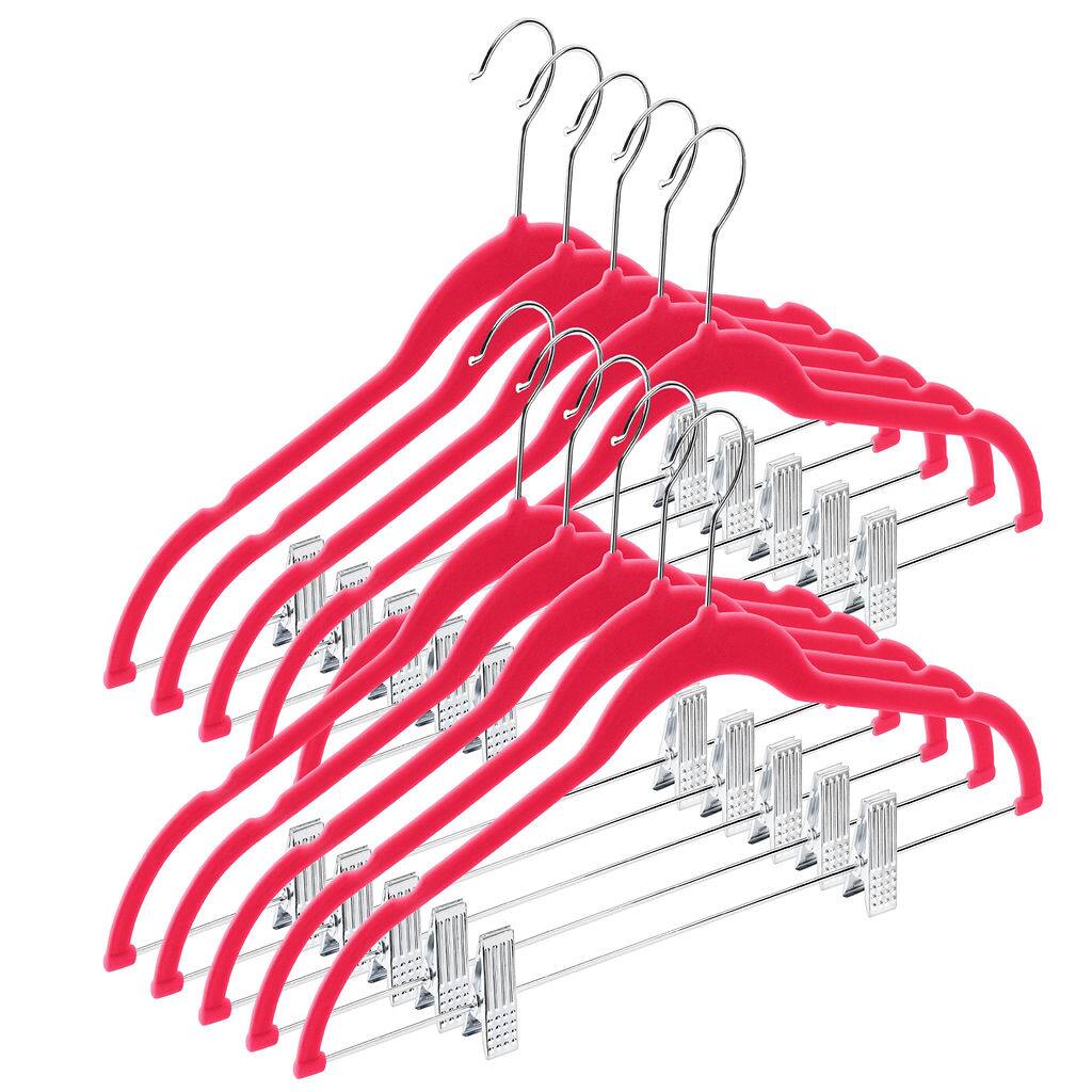 Front. Home It - 10 Pack Clothes Hangers with Clips in Pink for Skirts, Pants or Dresses - Ultra Thin No Slip - Pink.