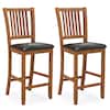Front. Costway - 2-Piece 25.5" Bar Chair Set with Backrest Padded Seat Footrest Rubber Wood Frame - Walnut + Black.