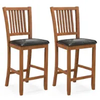 Costway - 2-Piece 25.5" Bar Chair Set with Backrest Padded Seat Footrest Rubber Wood Frame - Walnut + Black - Front_Zoom