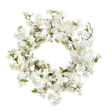 Front. BreeBe - 24" Cherry Blossom Wreath - Green.