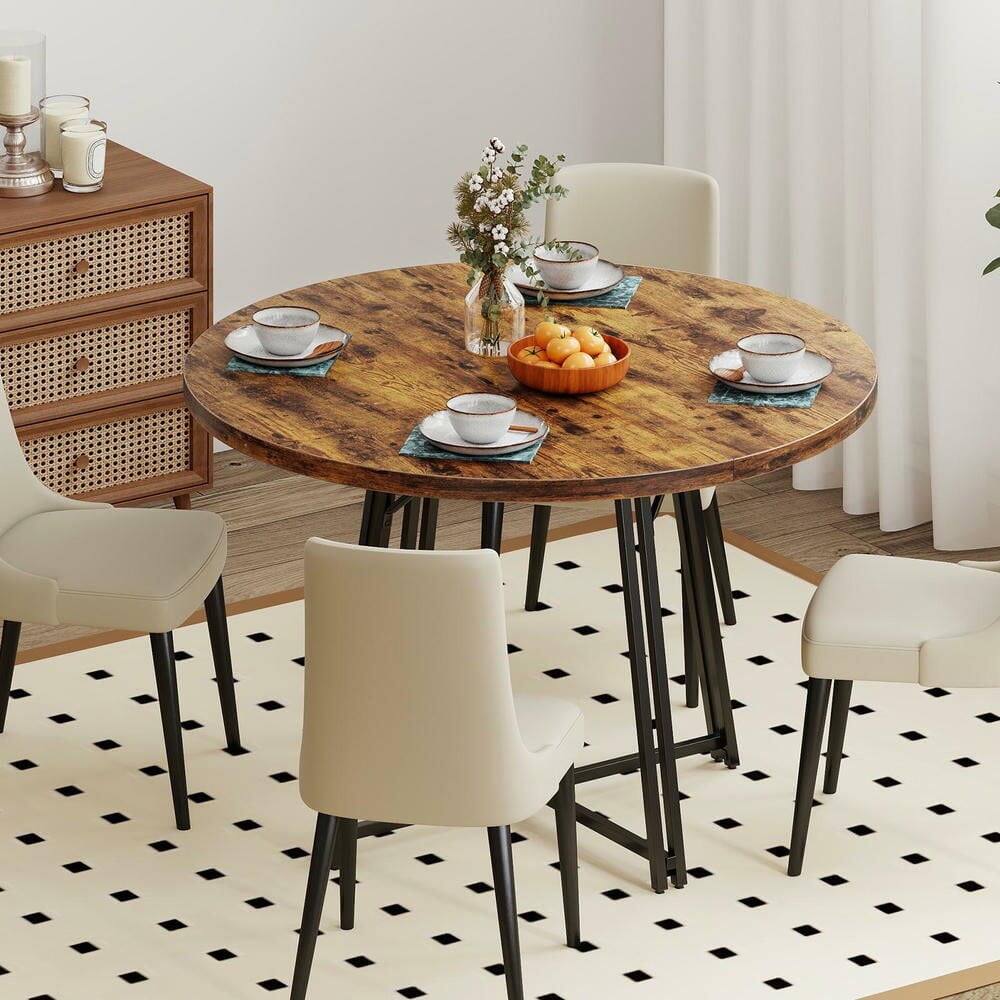 Alt View 2. Resenkos - 47" Round Farmhouse Dining Table for 6 with Cross Base, Rustic Brown - Brown.