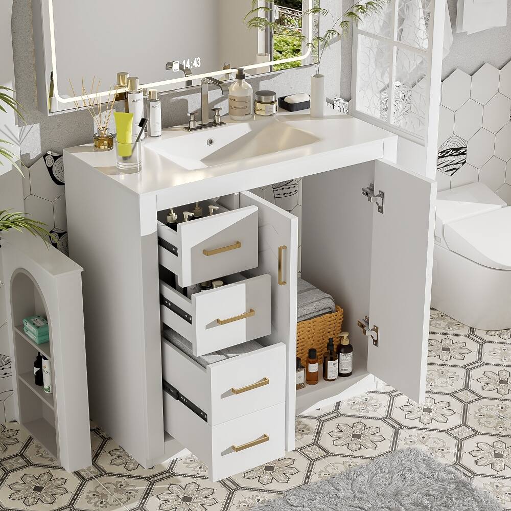 Back. Loheer - Loheer 36 inch bathroom vanity with sink Solid Wood Frame White - White.