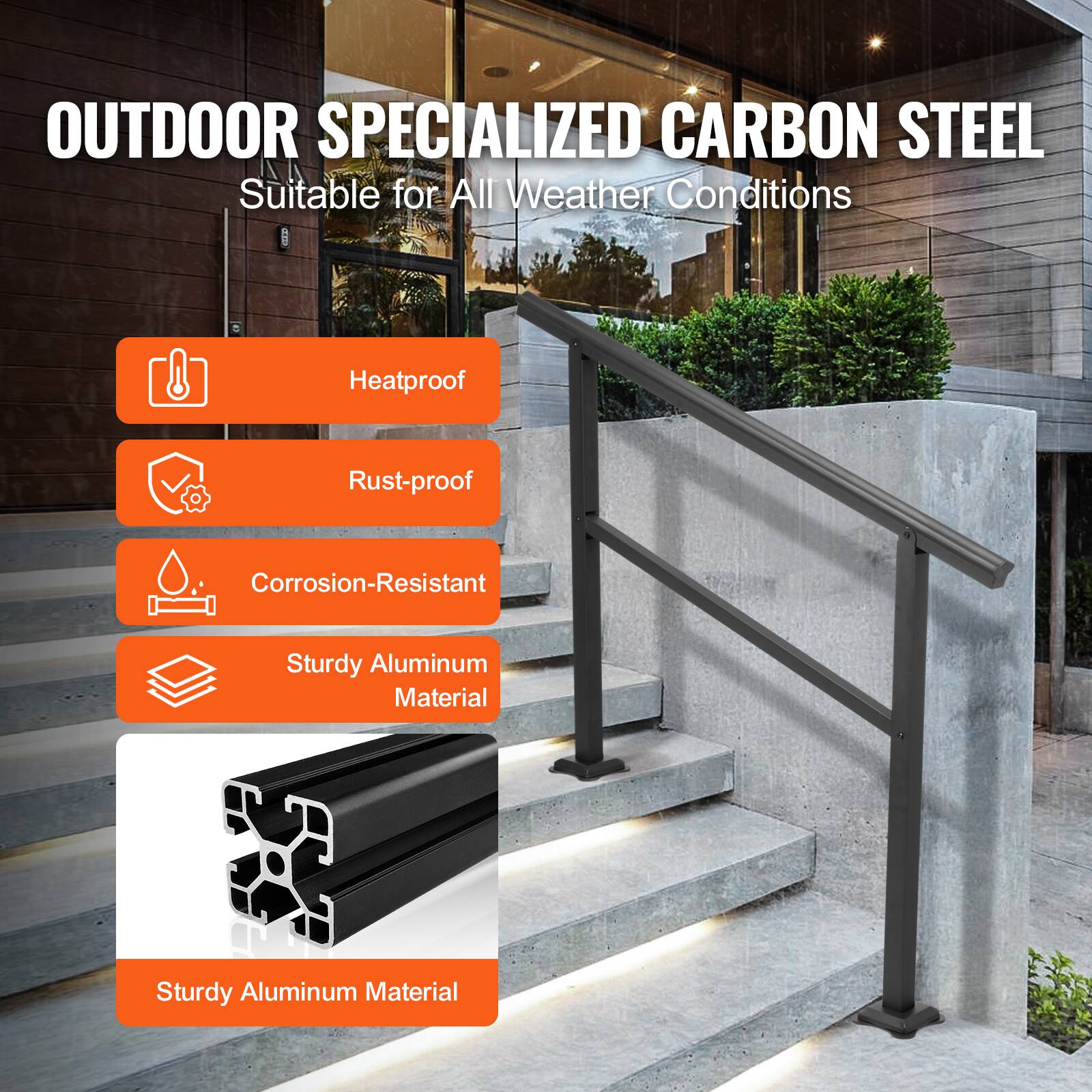 OUTDOOR SPECIALIZED CARBON STEEL  
Suitable for All Weather Conditions  

- Heatproof  
- Rust-proof  
- Corrosion-Resistant  
- Sturdy Aluminum Material  

Sturdy Aluminum Material