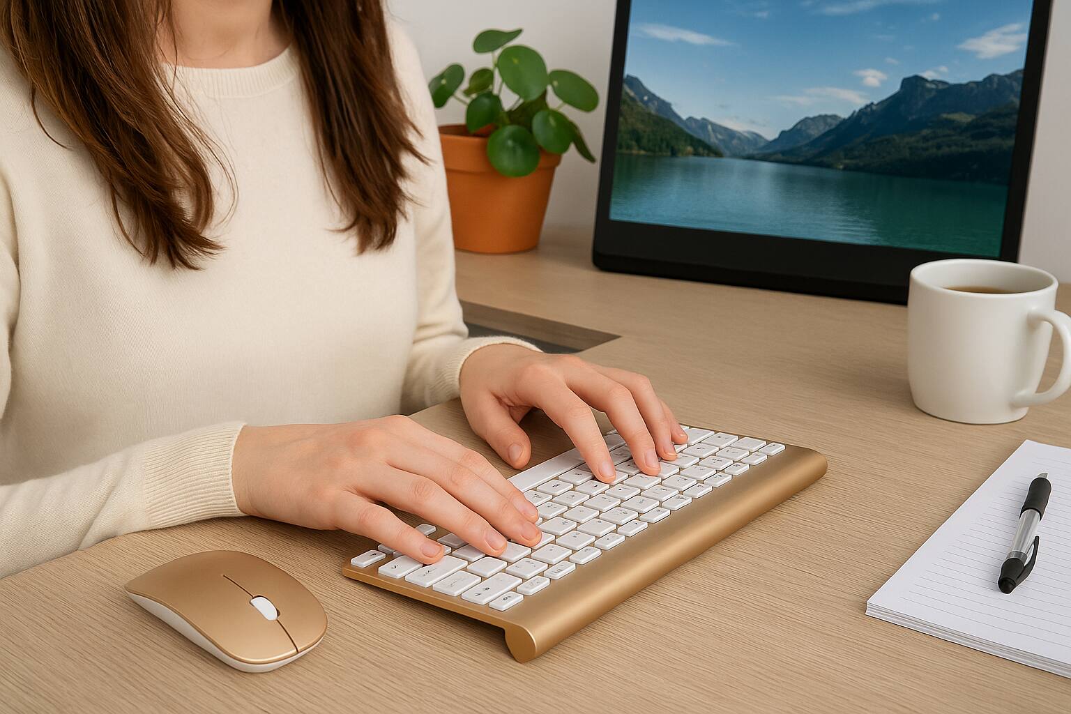 Alt View 2. Sanoxy - Sanoxy Mini Wireless Keyboard and Mouse Combo for Windows, IOS Mac PC Computer (Gold) - Gold.