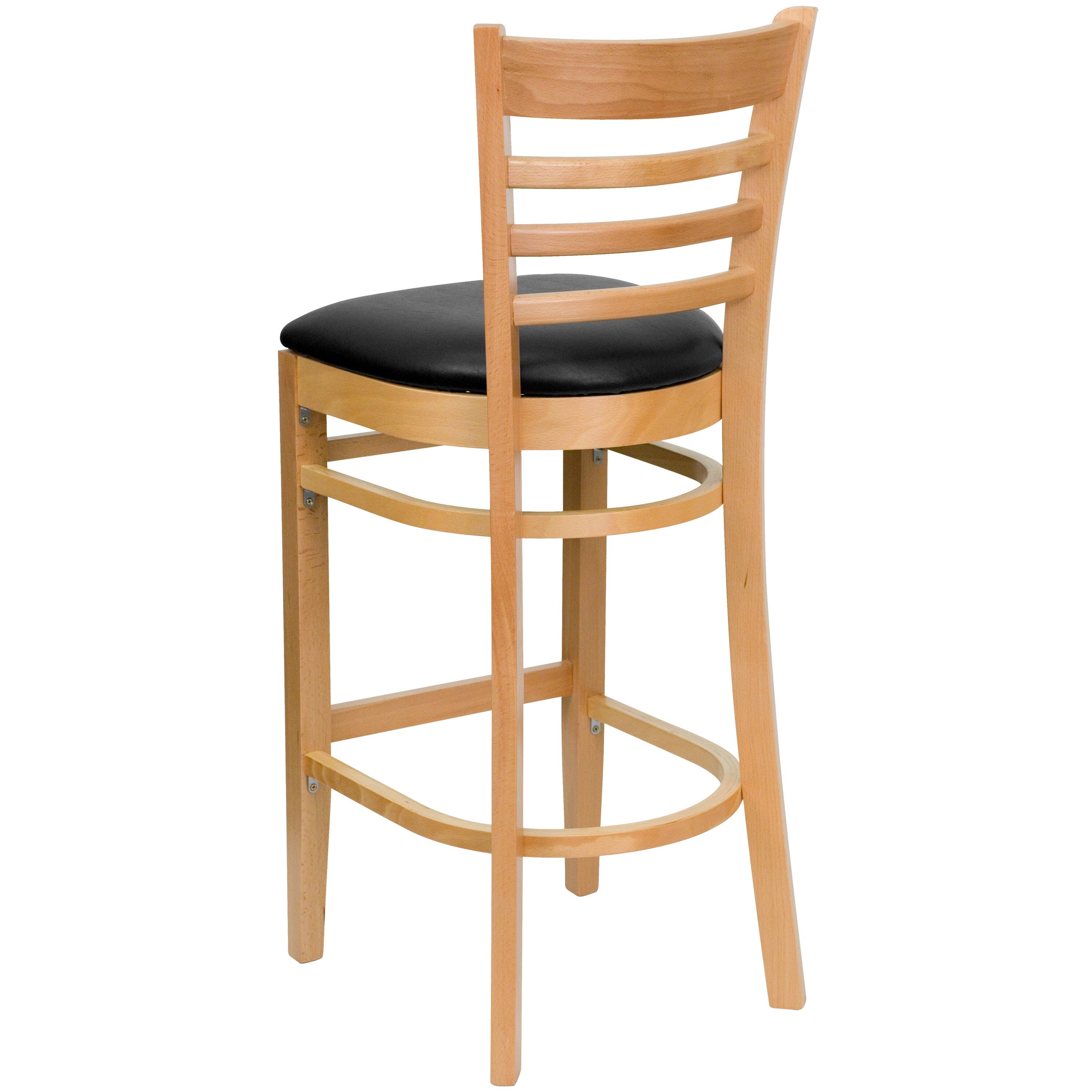Alt View 3. Emma + Oliver - Ladder Back Wooden Restaurant Dining Barstool - Black Vinyl Seat/Natural Wood Frame.