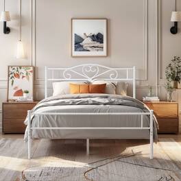 Vecelo - 14" Queen Metal Bed Frame with Headboard&Footboard, Heavy Duty Steel Slats, No Box Spring, -Easy Assembly - White