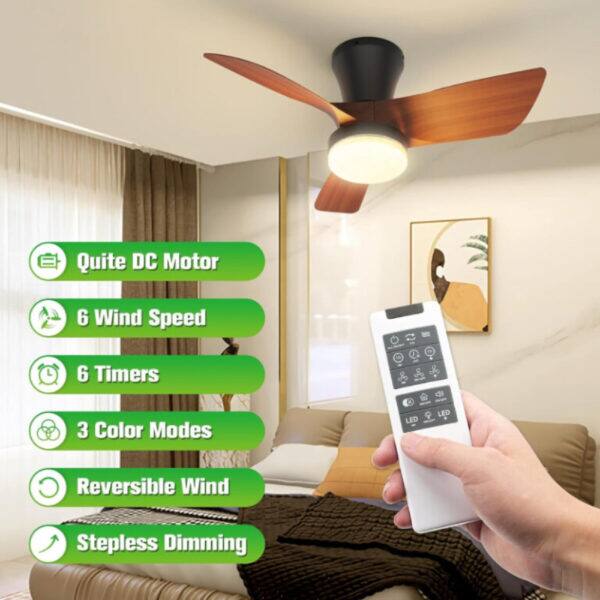 Quite DC Motor, 6 Wind Speed, 6 Timers, 3 Color Modes, Reversible Wind, Stepless Dimming