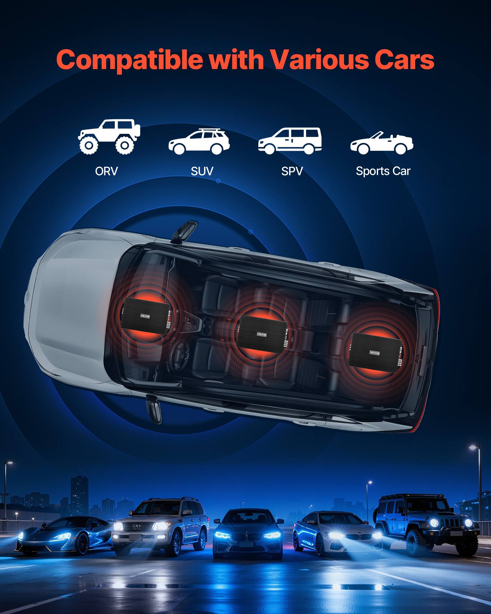 Compatible with Various Cars  
ORV, SUV, SPV, Sports Car