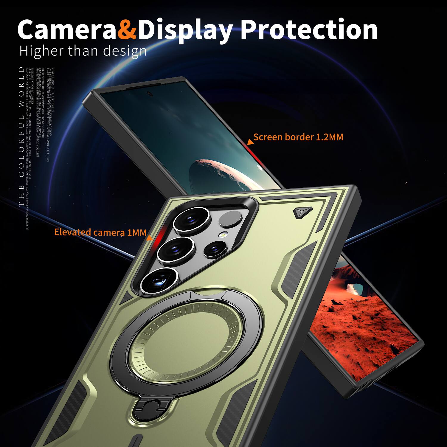 Camera & Display Protection  
Higher than design  

Screen border 1.2MM  
Elevated camera 1MM
