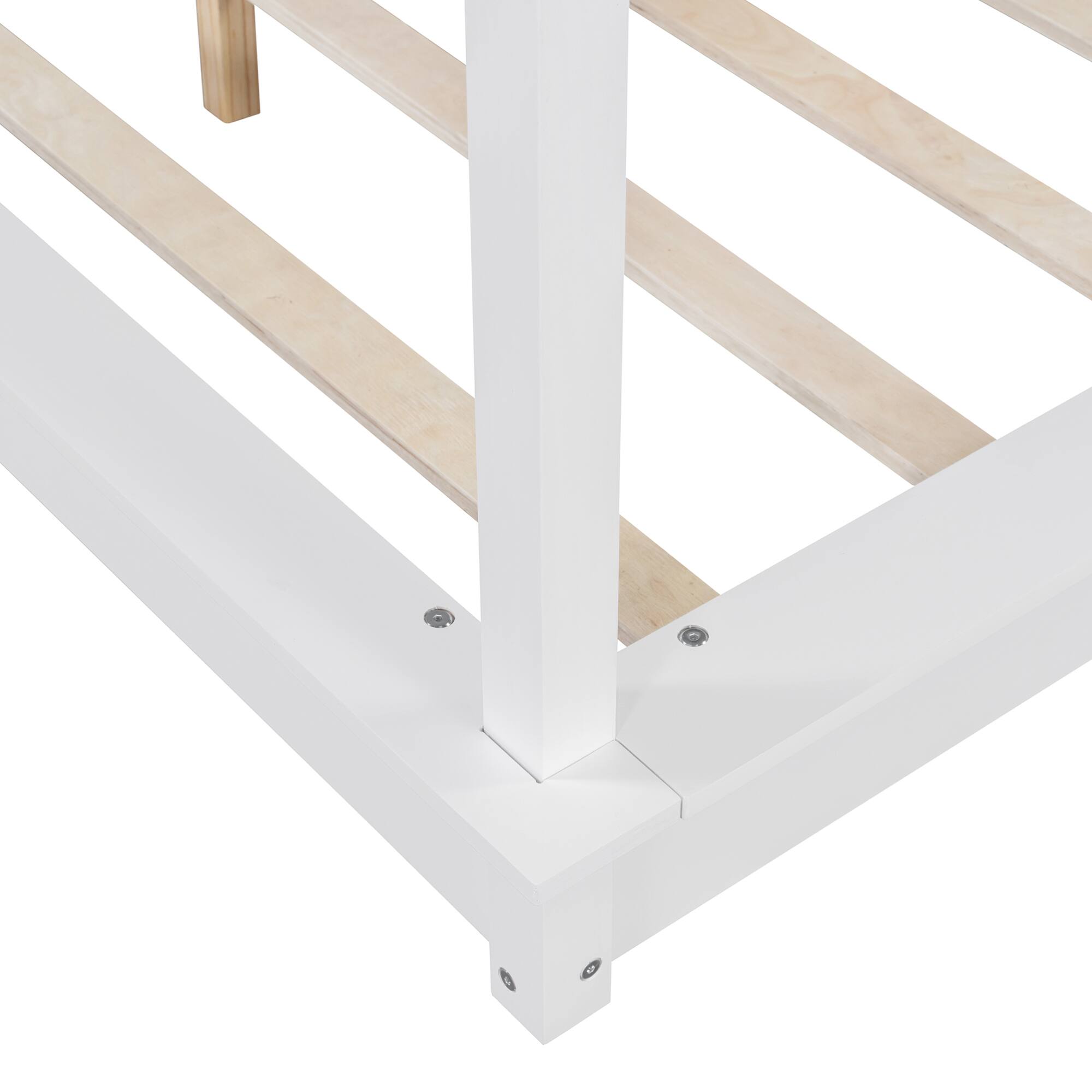 Alt View 7. GOODSILO - Queen Size Wooden LED Canopy Platform Bed with Support Slats, No Box Spring Needed, Modern Design - White.