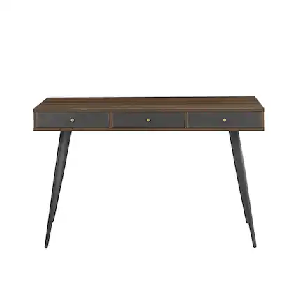 Front. Glintex - Mid Century Desk , Modern Writing Study Desk with Drawers, Multifunctional Home Office Computer Desk Walnut+Dark Grey - Dark Gray,Walnut.