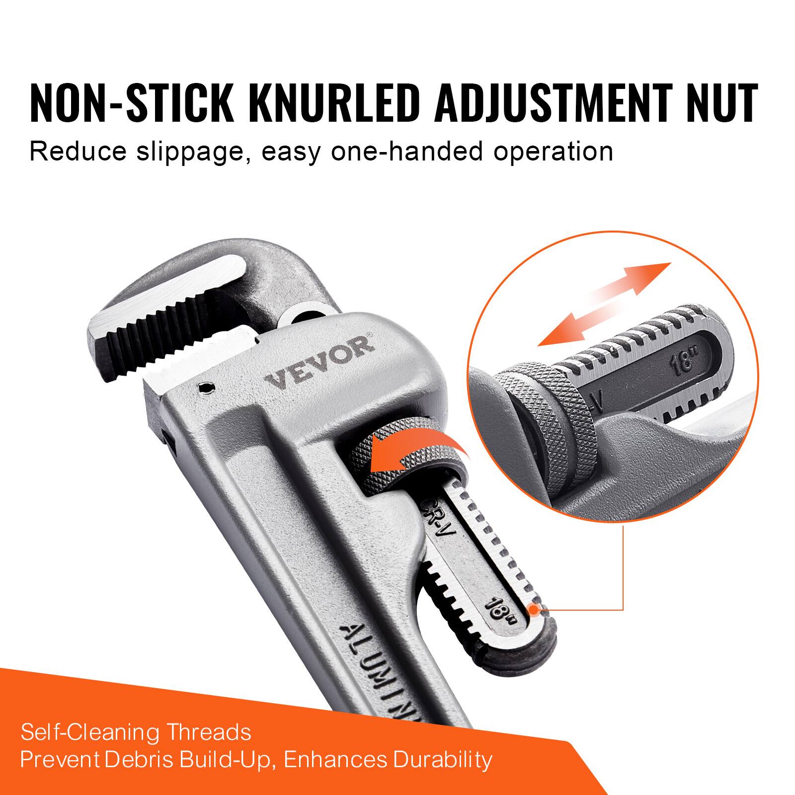 NON-STICK KNURLED ADJUSTMENT NUT  
Reduce slippage, easy one-handed operation  

Self-Cleaning Threads  
Prevent Debris Build-Up, Enhances Durability