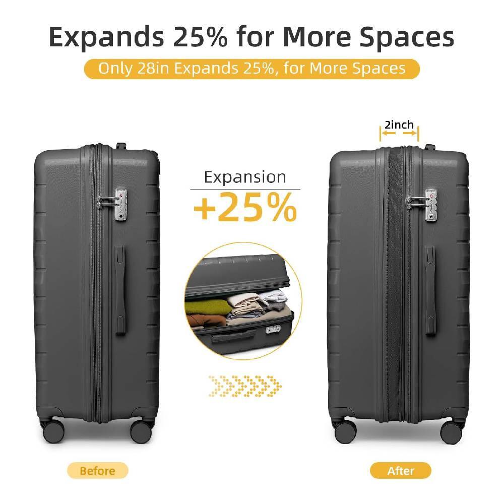 Expands 25% for More Spaces  
Only 28in Expands 25%, for More Spaces  

Before  
After  

Expansion +25%  
2inch