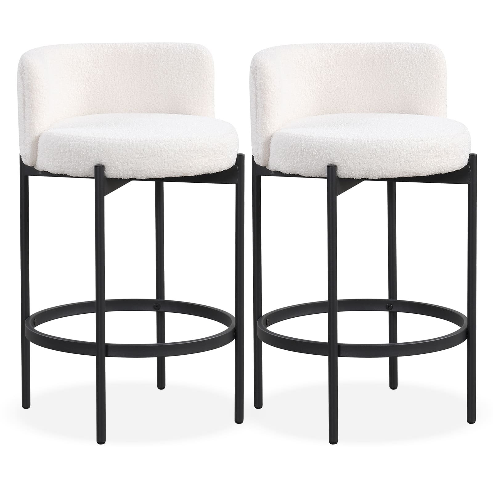 Gymax - Boucle Counter Stools Set of 2 w/Curved Backrest Metal Frame Comfy Footrest - Beige, Black