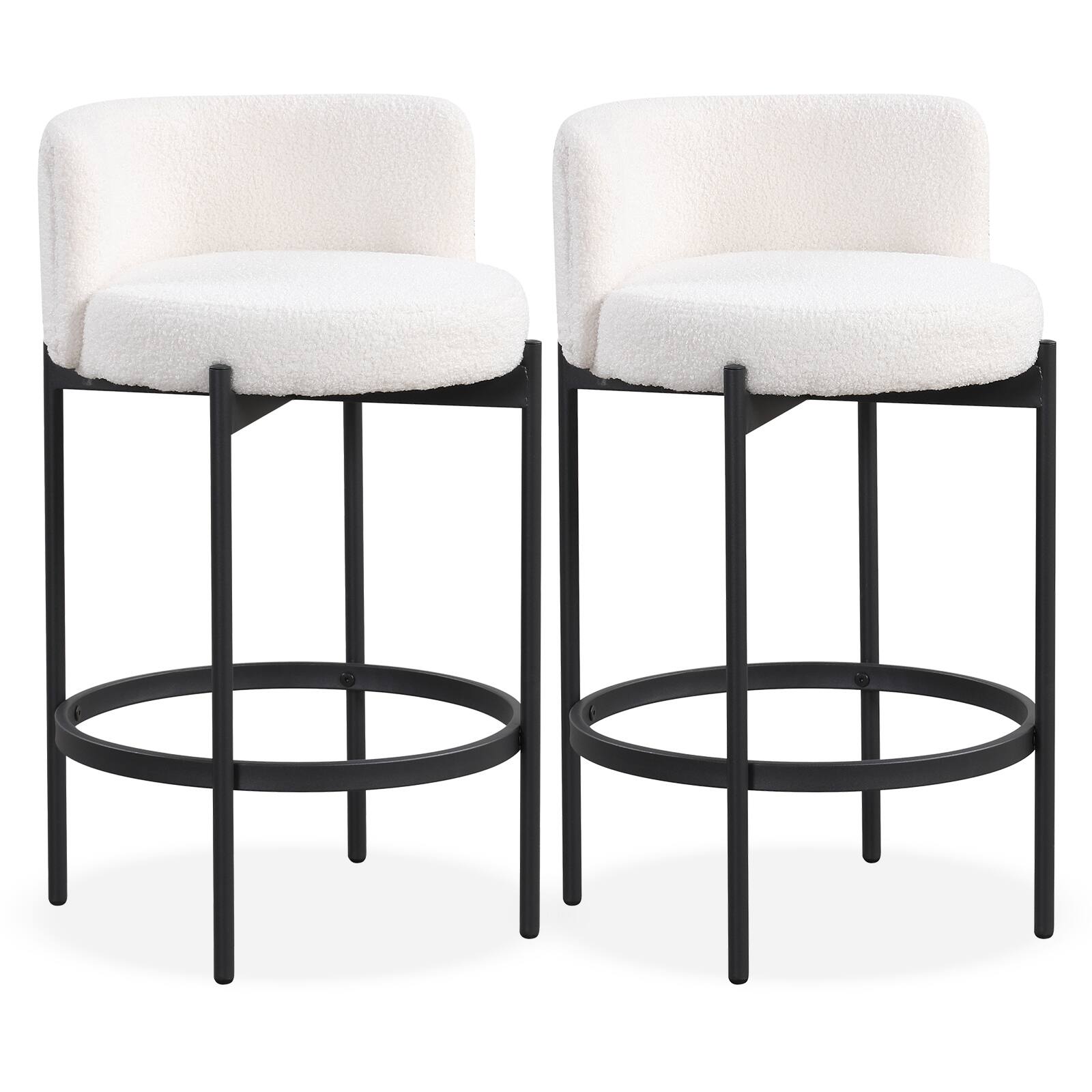 Front. Gymax - Gymax Boucle Counter Stools Set of 2 w/Curved Backrest Metal Frame Comfy Footrest - Beige, Black.