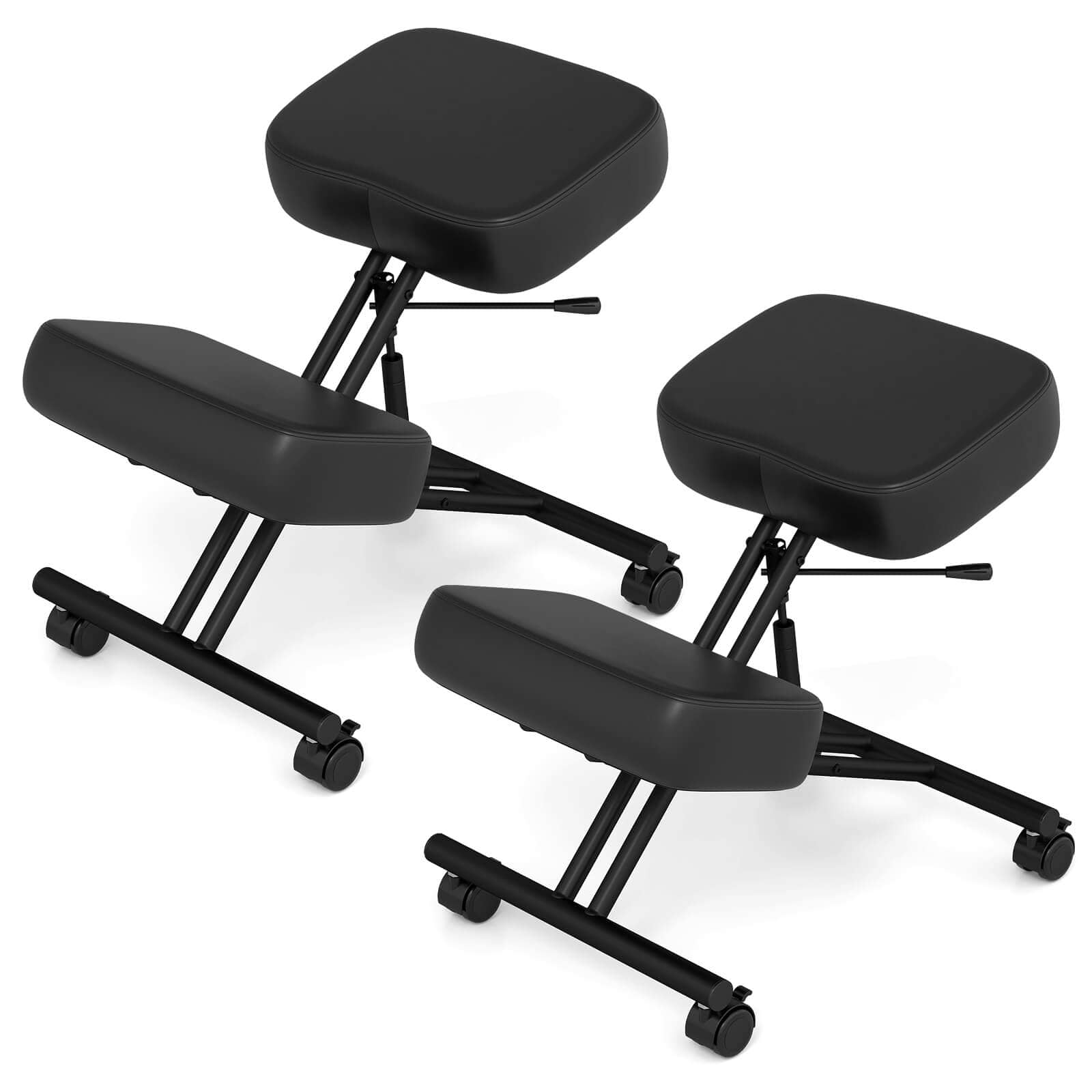 Costway - 2 PCS Height Adjustable Kneeling Chair with Angled Seat to Relieve Pain Wheels - Black