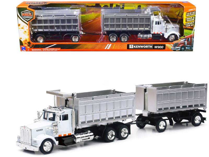Kenworth W900 Dump Truck with Twin Dump Body White and Chrome