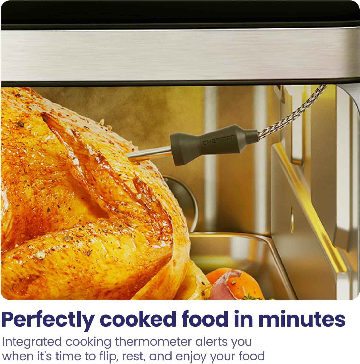 Perfectly cooked food in minutes

Integrated cooking thermometer alerts you when it's time to flip, rest, and enjoy your food