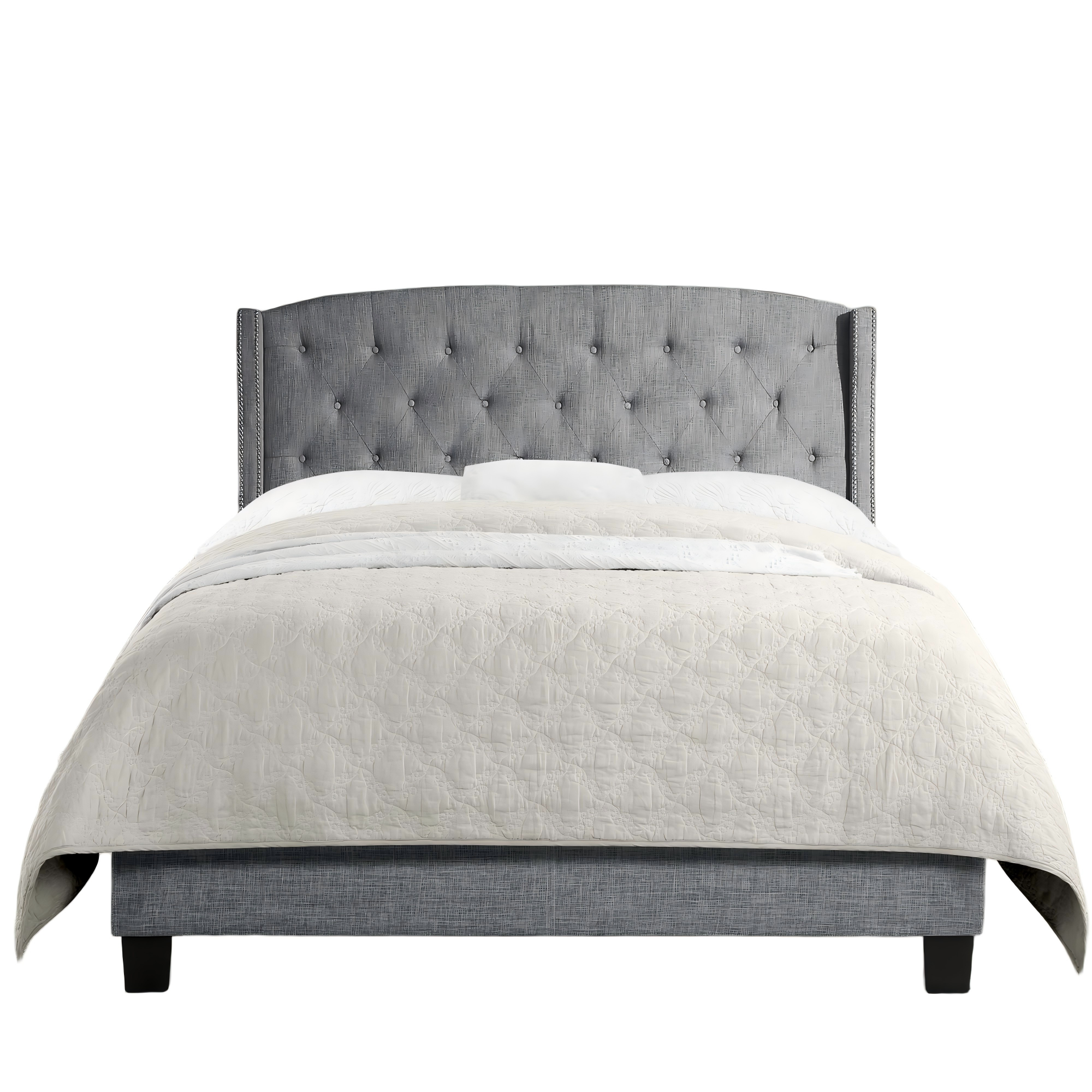 Boyel Living - Upholstered Bed with Nailhead Trim High Back and Solid Wood Frame - Light Gray