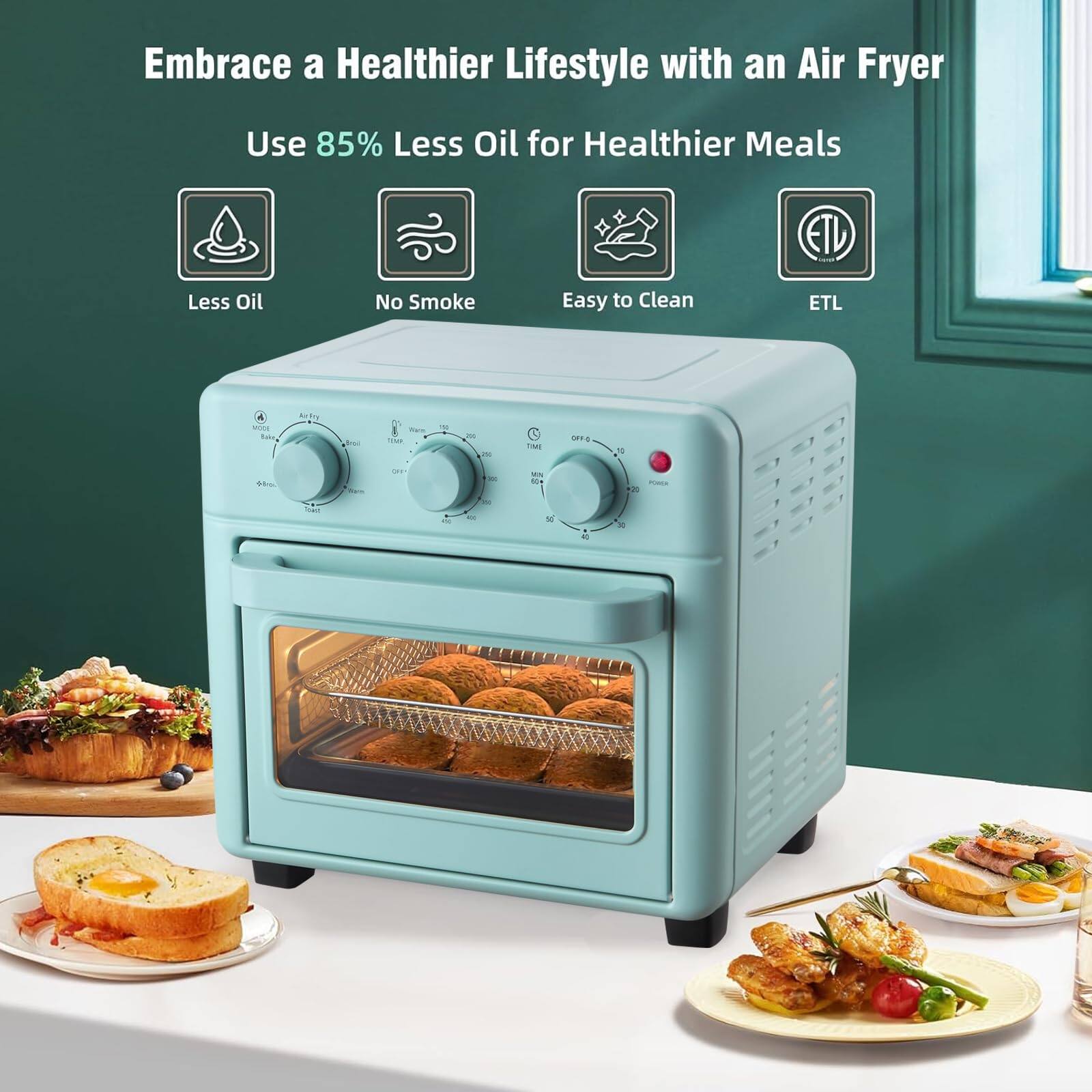 Embrace a Healthier Lifestyle with an Air Fryer  
Use 85% Less Oil for Healthier Meals  
Less Oil  
No Smoke  
Easy to Clean  
ETL