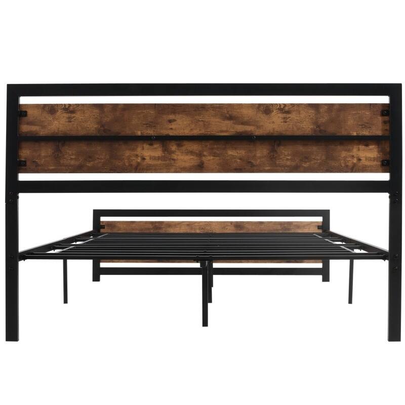 Alt View 1. Hivvago - Hivvago Queen Size FarmHouse Metal Wood Platform Bed Headboard Footboard - Rustic Brown.