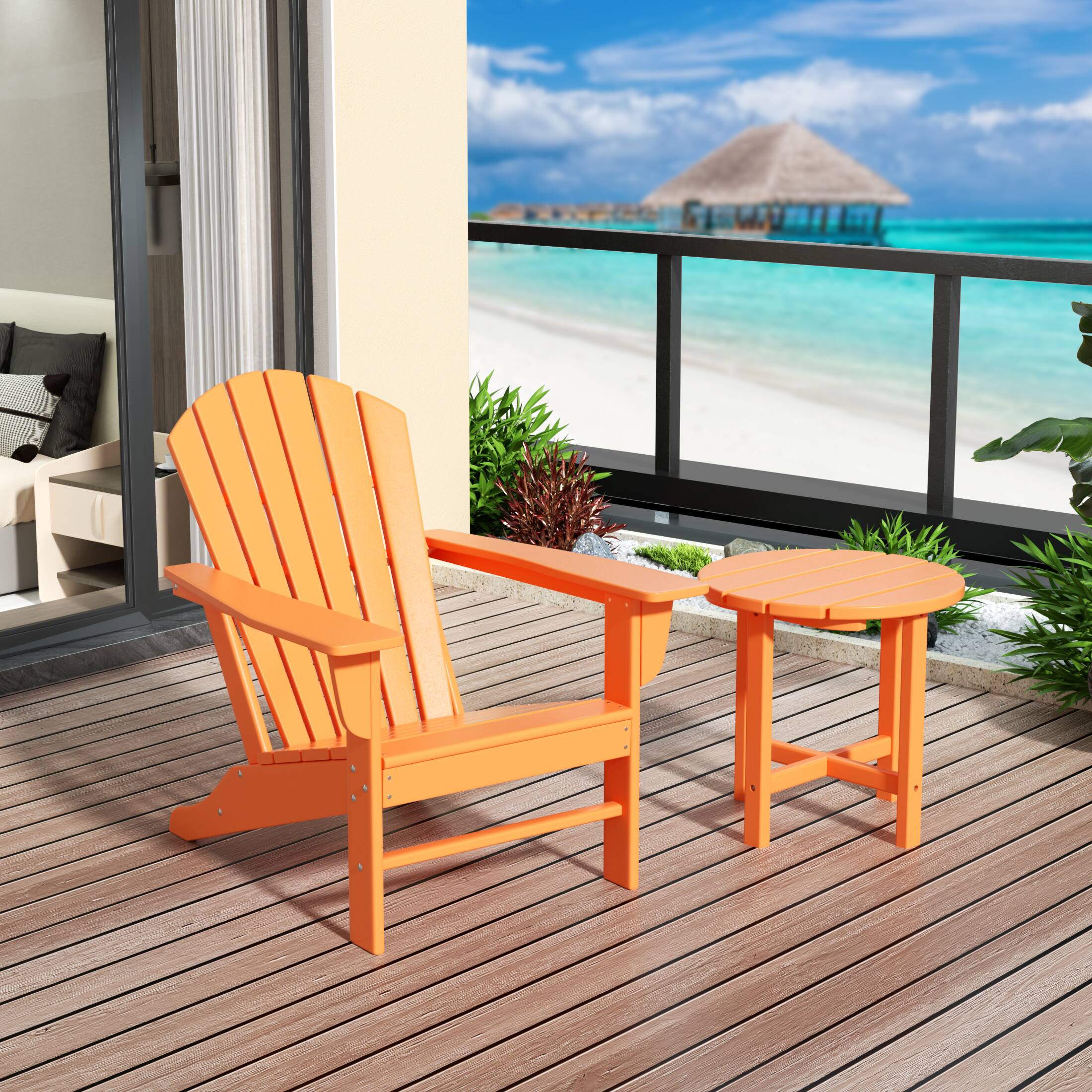 Angle. WestinTrends - WestinTrends Dylan Outdoor Adirondack Chair with Side Table Set - Orange.