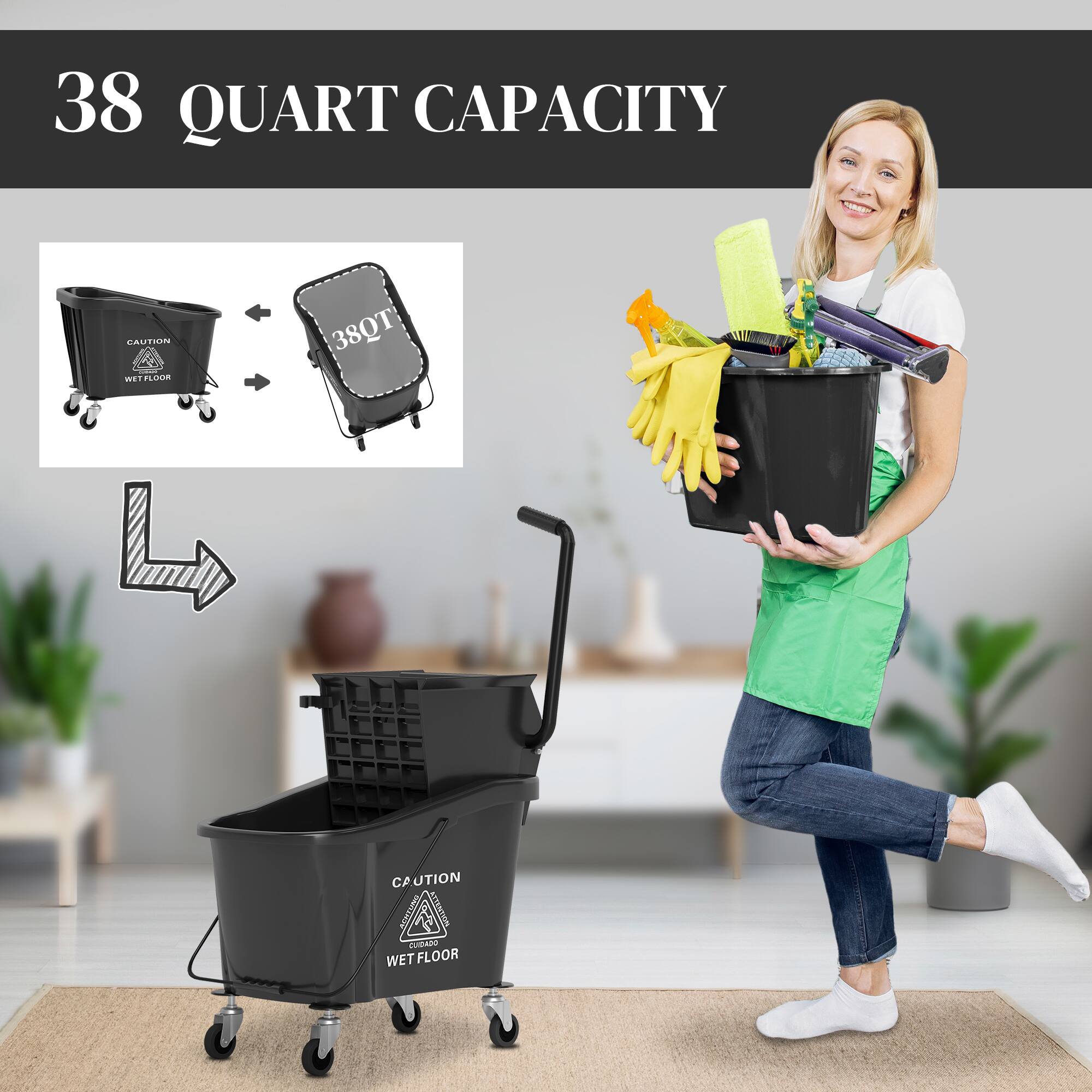 38 QUART CAPACITY CAUTION METPLUA 38QT L> CP UTION MR CLBADO WET FLOOR