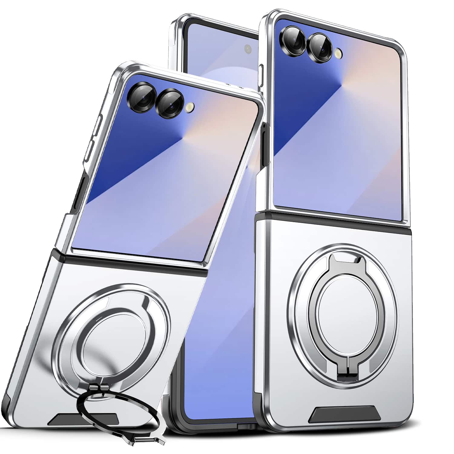 Dteck - Magnetic Rotating Ring Stand Case For Samsung Galaxy Z Flip 7 Case, Heavy Duty Shockproof Hard PC TPU Phone Cover - Silver price history on PriceWatchPro