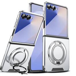 Dteck - Magnetic Rotating Ring Stand Case For Samsung Galaxy Z Flip 8 Case, Heavy Duty Shockproof Hard PC TPU Phone Case - Silver