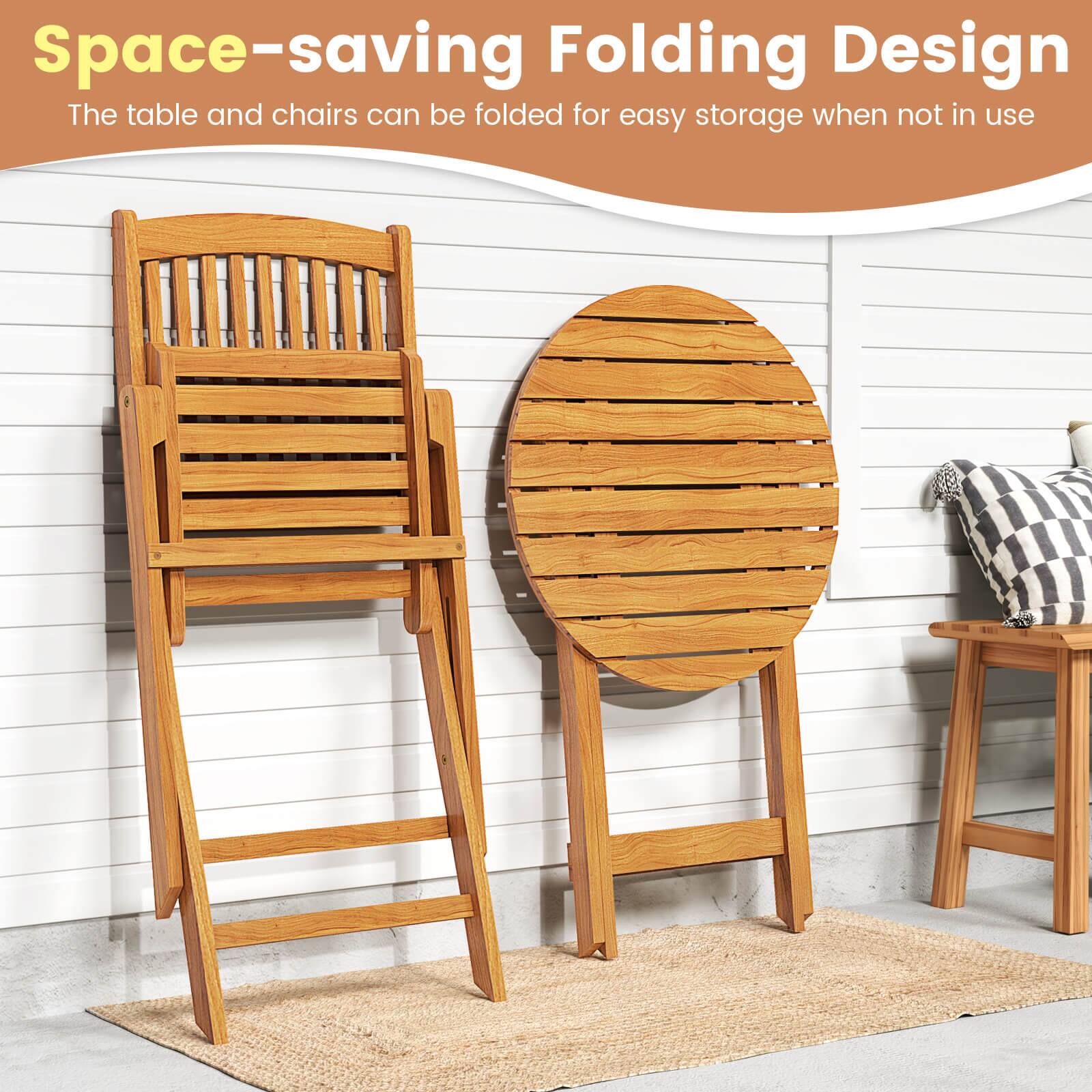 Space-saving Folding Design: The table and chairs can be folded for easy storage when not in use.